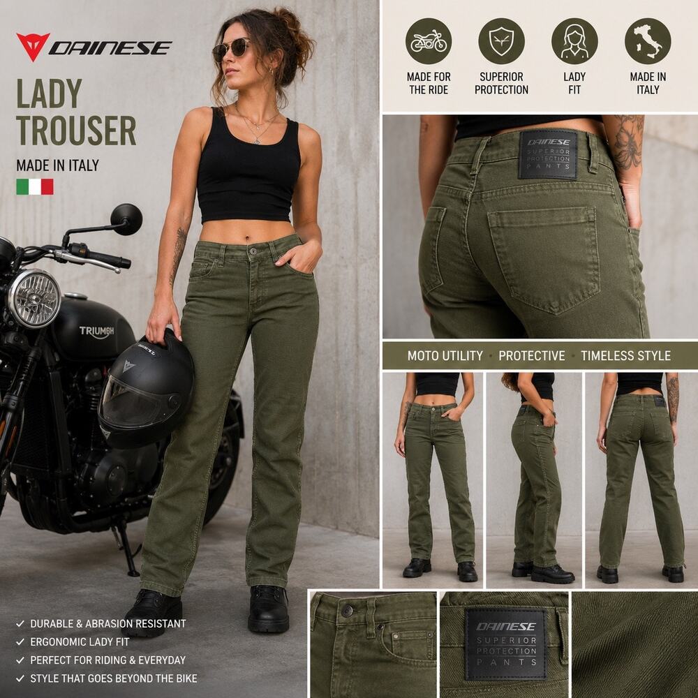 Dainese Lady Trouser Moto Riding Pants Olive Green CE Armor Italy Sz 25 Gorpcore